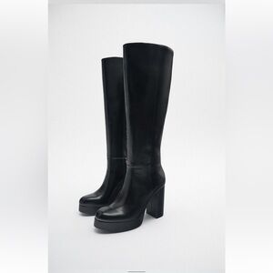 Black Heeled Knee High Boots